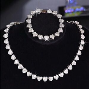 Heart Shaped Silver Necklace and Bracelet Set